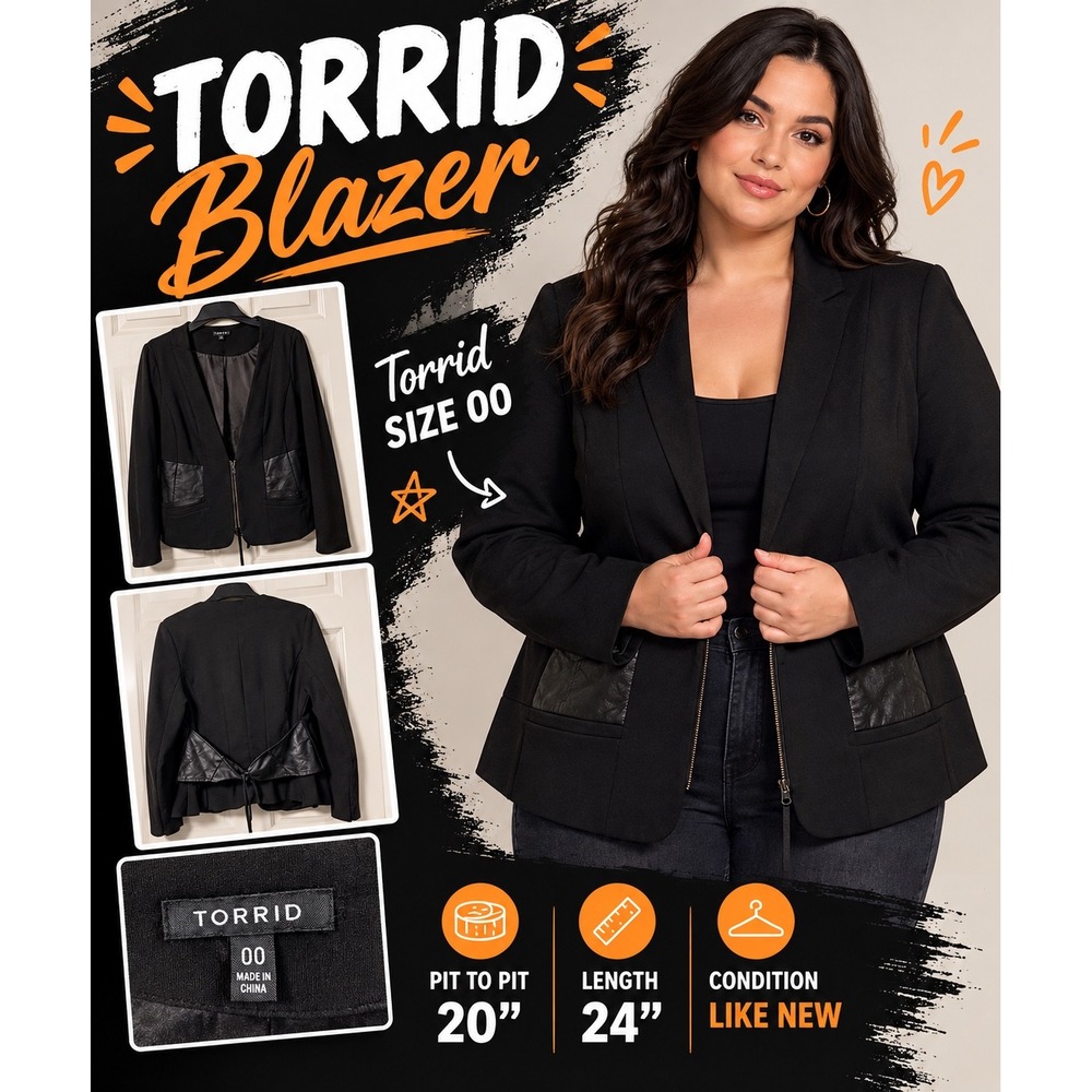 Torrid Womens 00 Black Faux Leather Accent Zip Front Lace Up Back Blazer Jacket
